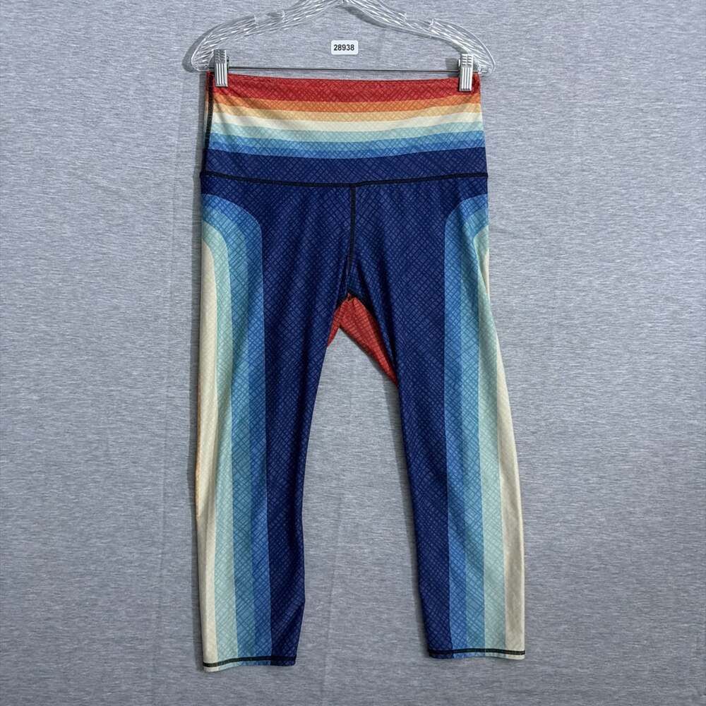 Yoga Democracy Women's Large Multicolor Striped Print Cropped Leggings
